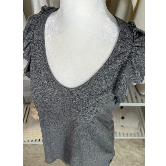 Gap Women's Sz M Tall Heather Gray Ruffle Trim Lightweight Racerback Tank #0483 - Picture 2 of 9